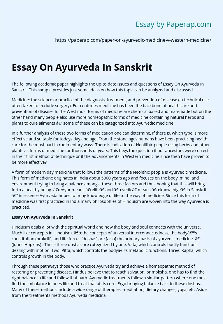 Essay On Ayurveda In Sanskrit