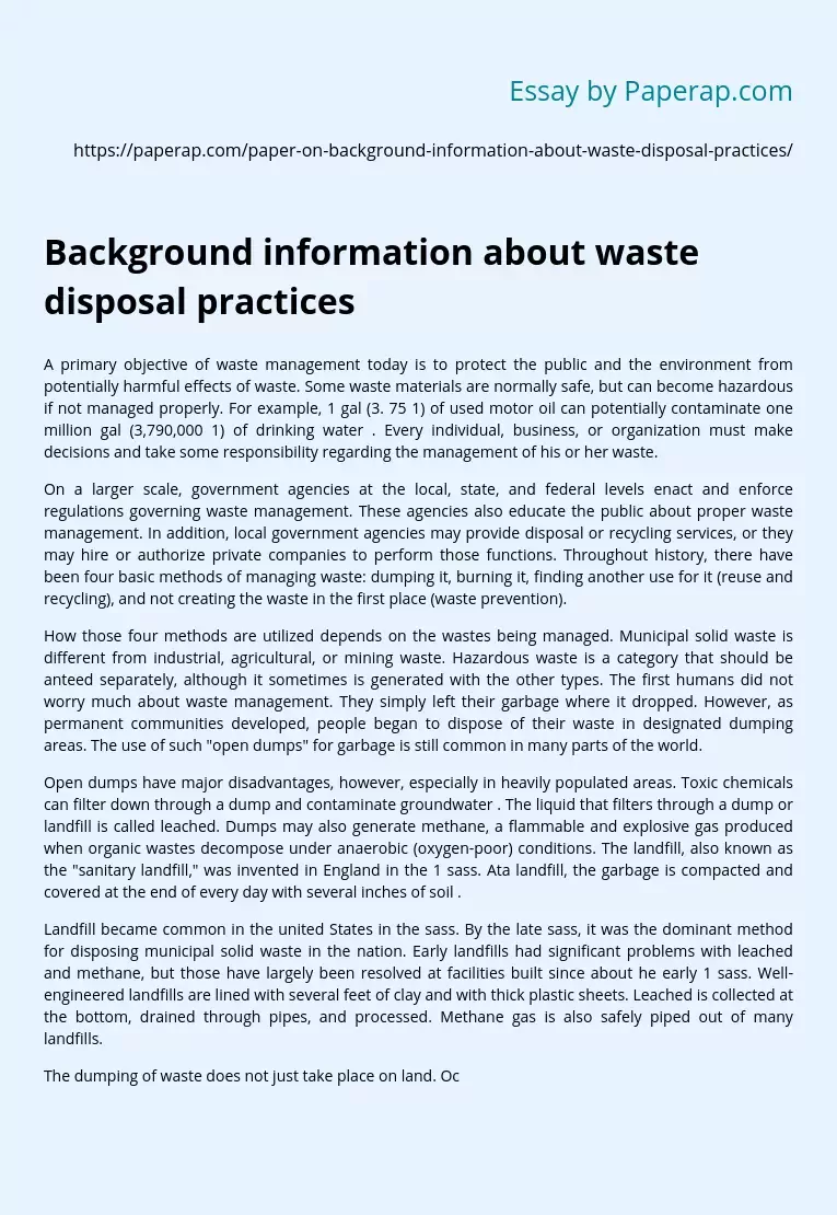 Background information about waste disposal practices