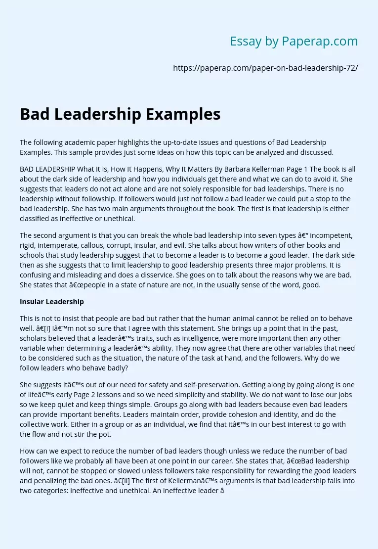 essay on poor leadership