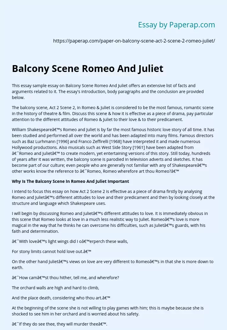 Balcony Scene Romeo And Juliet