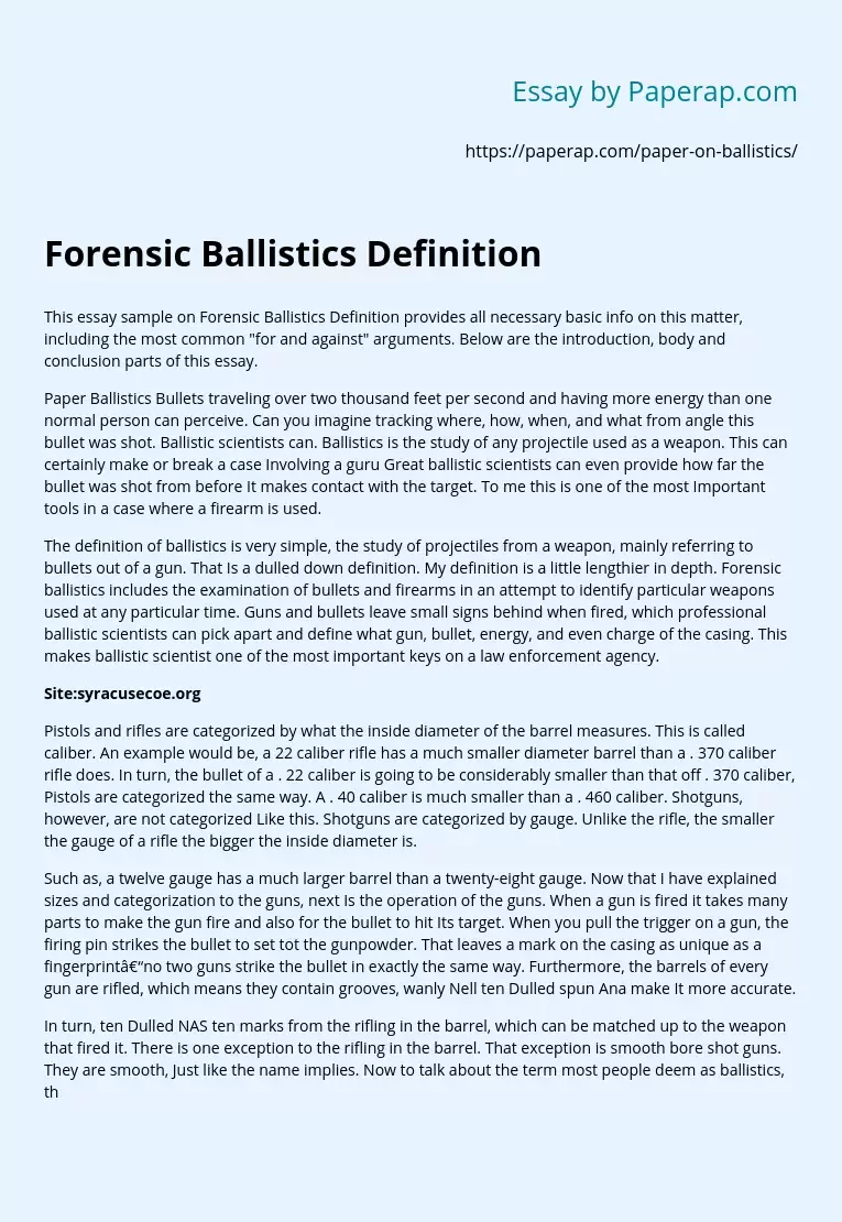 Forensic Ballistics Definition