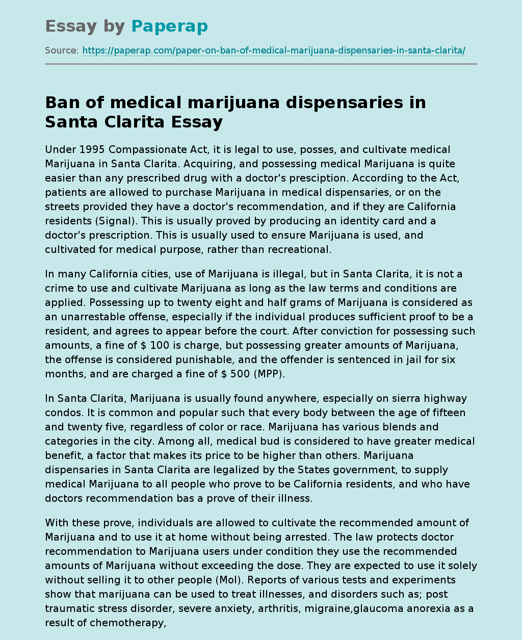 Ban of medical marijuana dispensaries in Santa Clarita