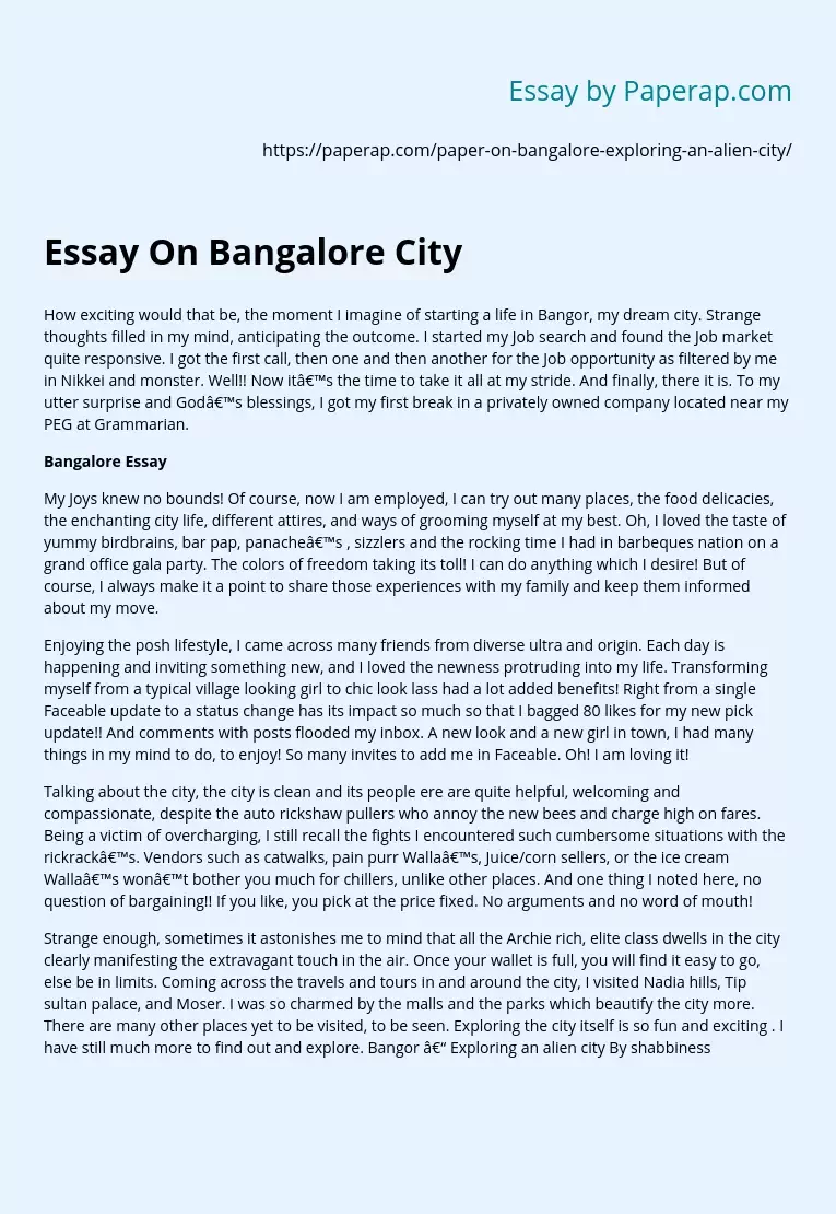 Essay On Bangalore City