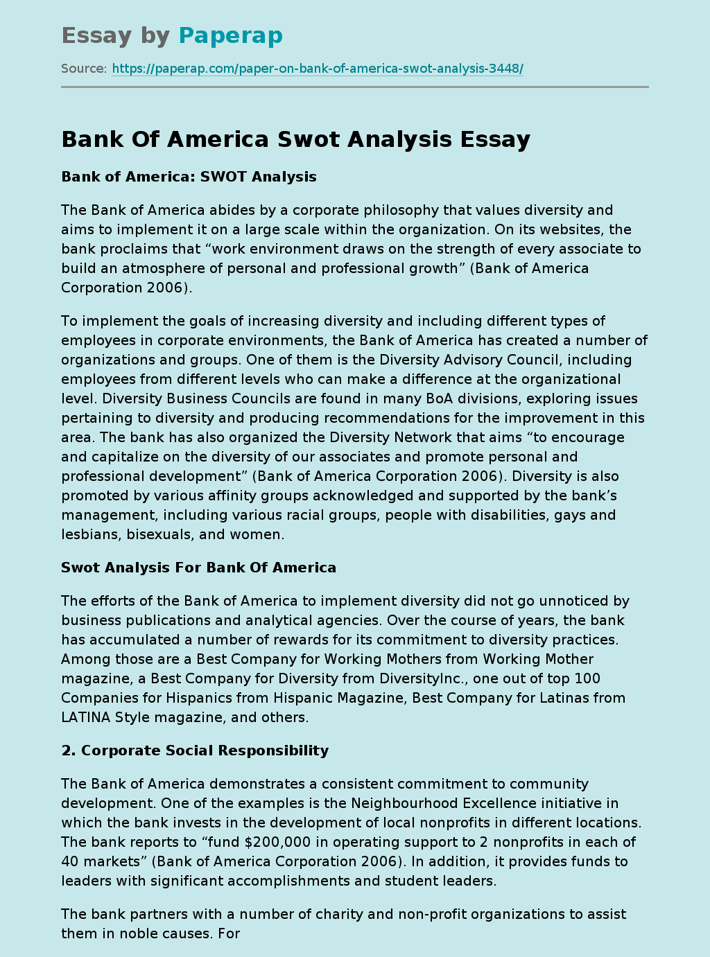 Bank Of America Swot Analysis