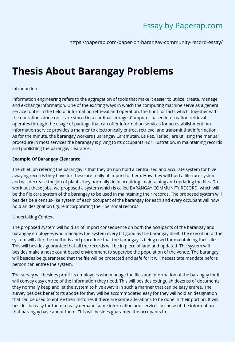 Thesis About Barangay Problems