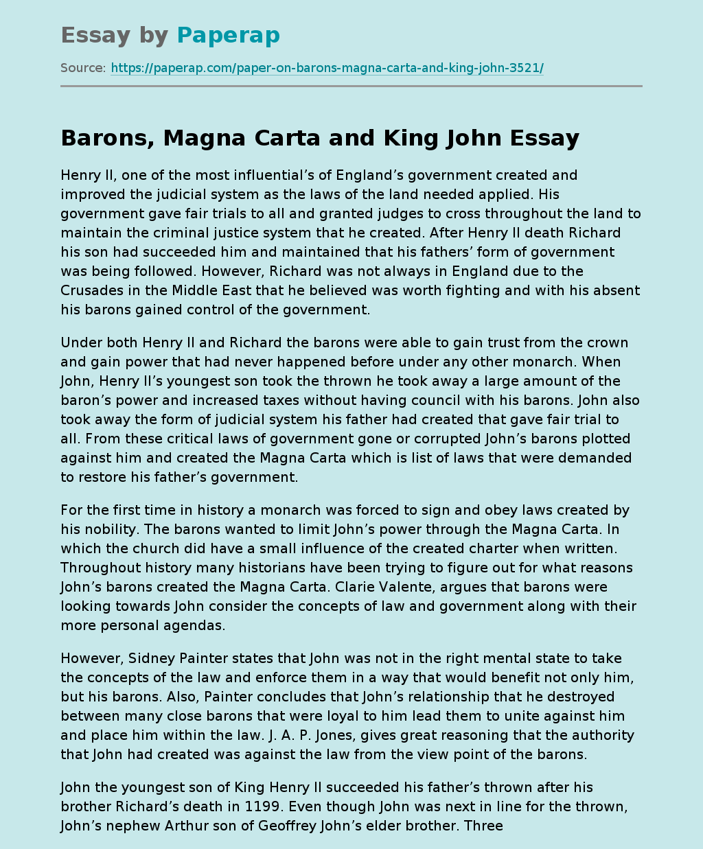 Barons, Magna Carta and King John