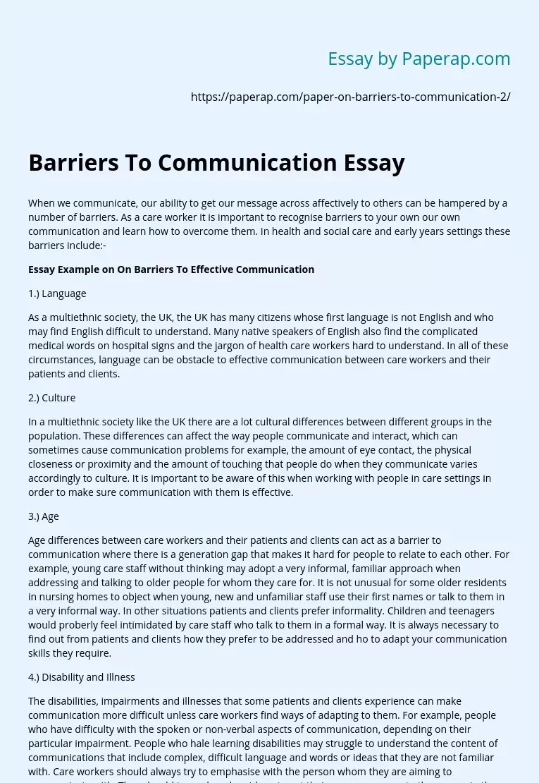 Barriers To Communication Essay