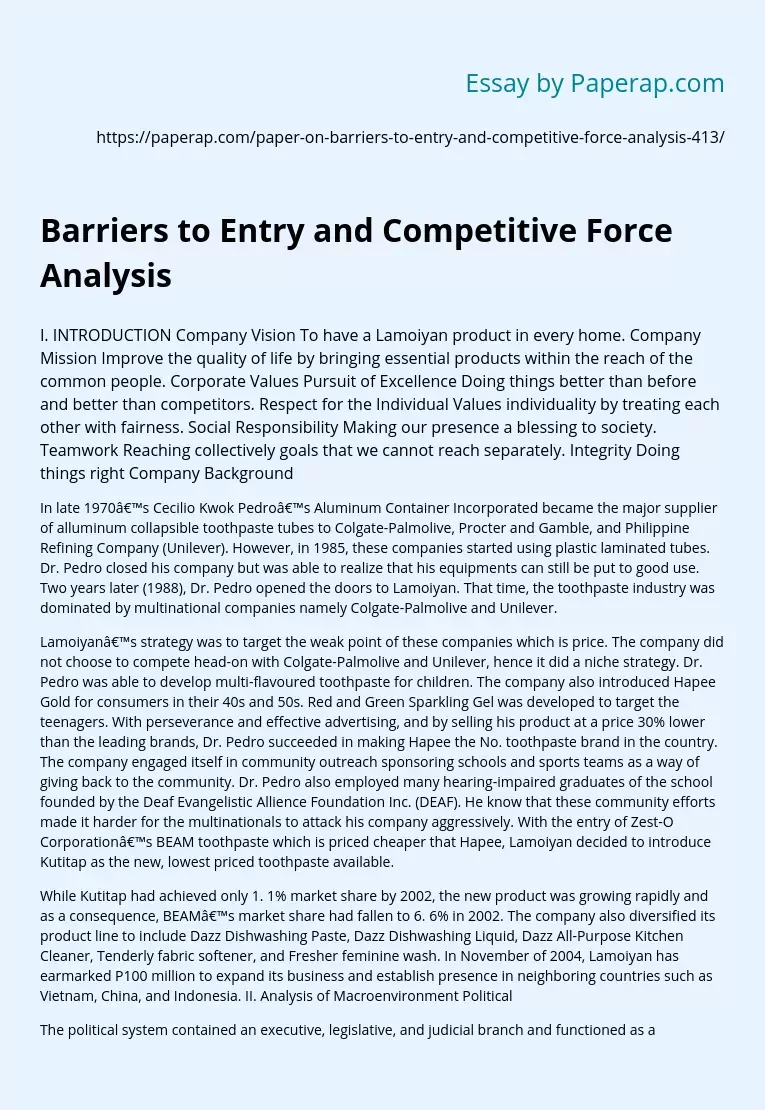 Barriers to Entry and Competitive Force Analysis