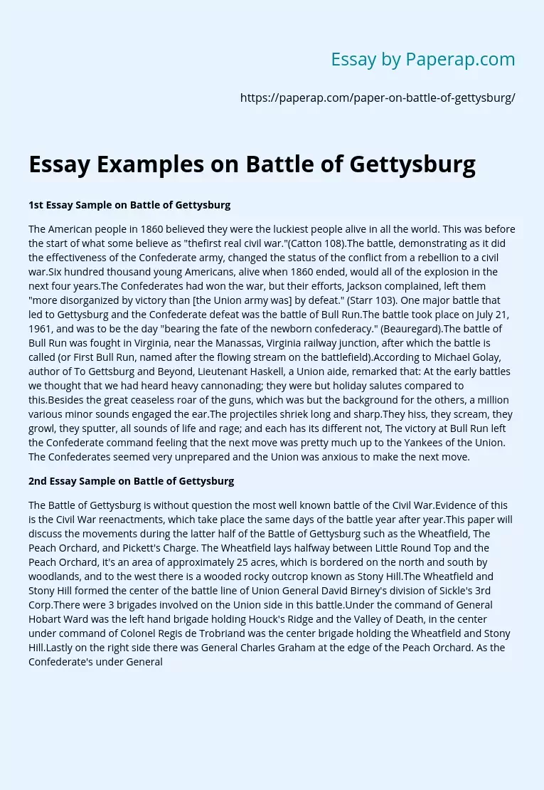 Essay Examples on Battle of Gettysburg