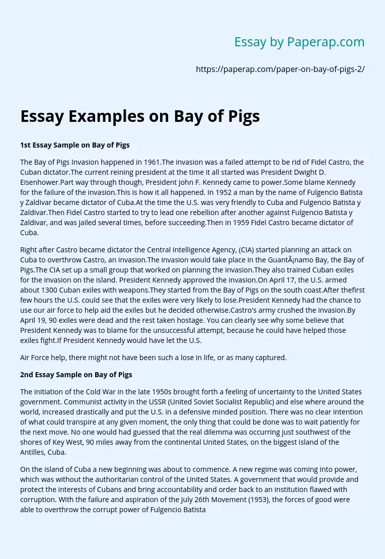 Essay Examples on Bay of Pigs