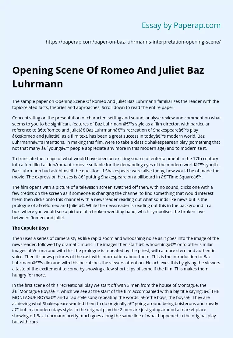 Opening Scene Of Romeo And Juliet Baz Luhrmann