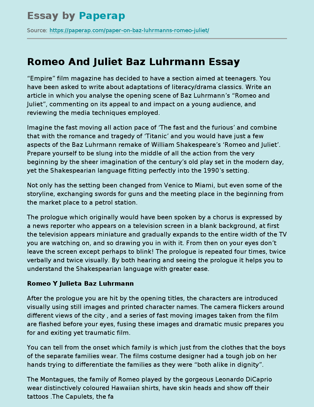 Romeo And Juliet Baz Luhrmann