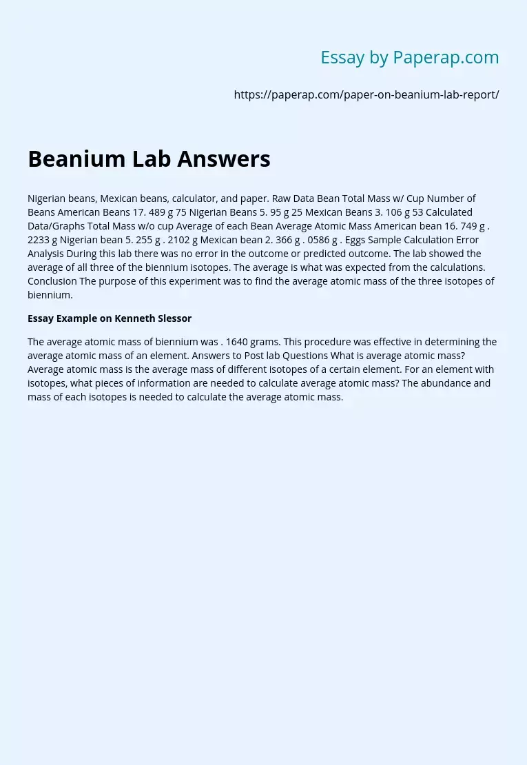 Beanium Lab Answers