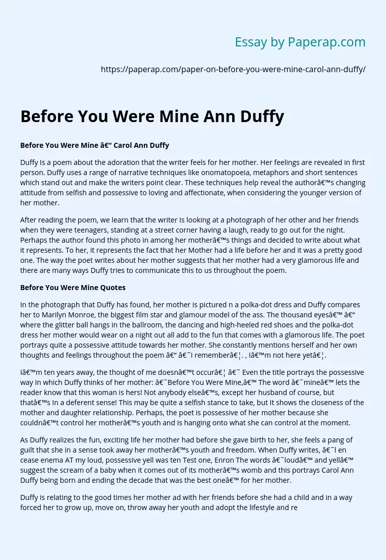 Before You Were Mine Ann Duffy