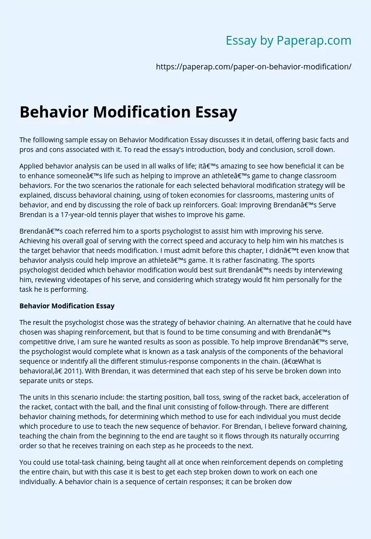 Behavior Modification Essay