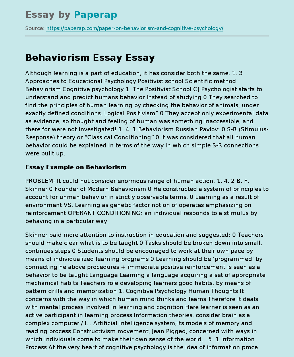 Behaviorism Essay