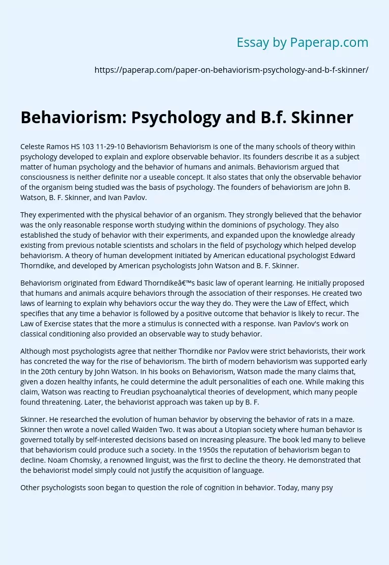 Behaviorism: Psychology and B.f. Skinner