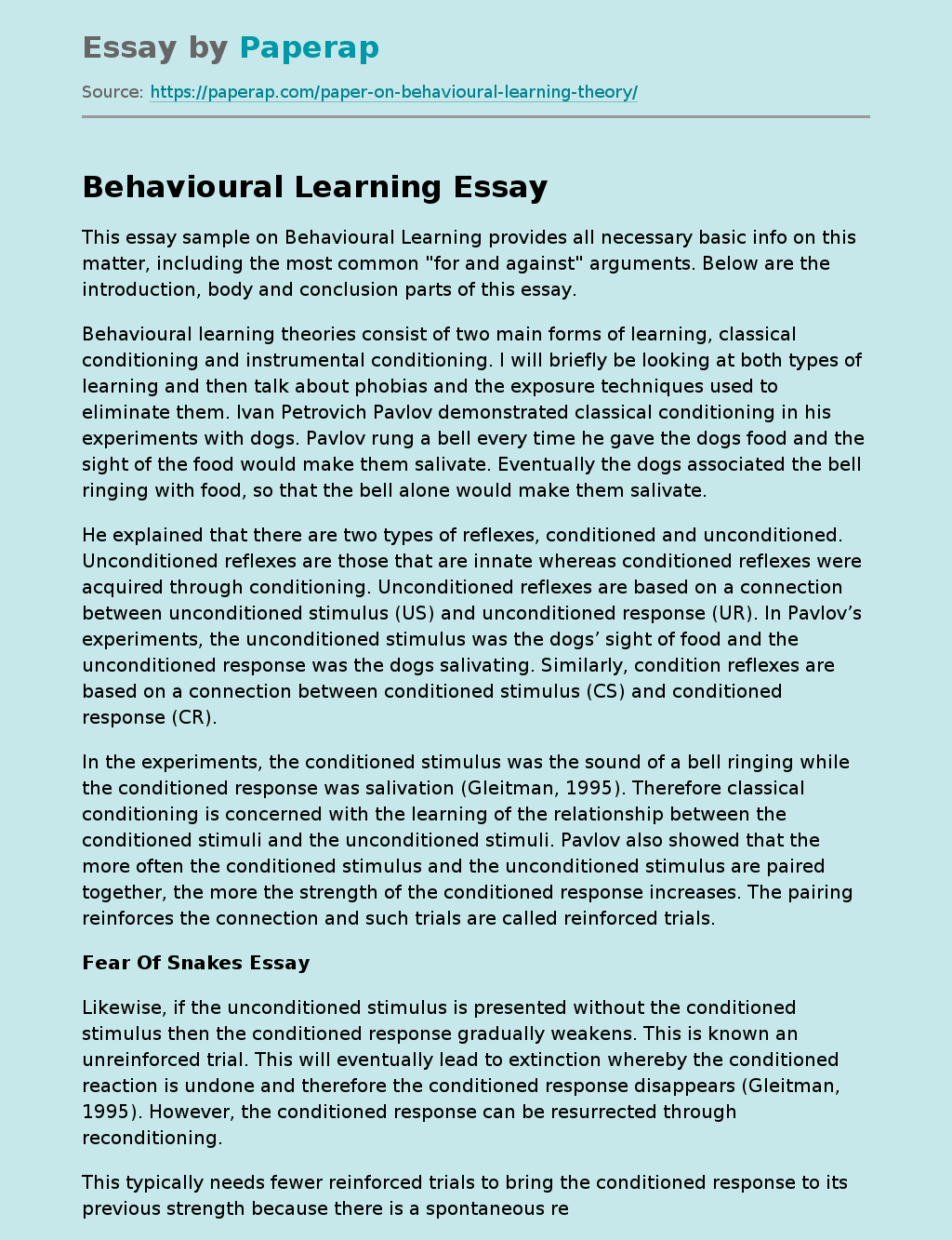 Behavioural Learning