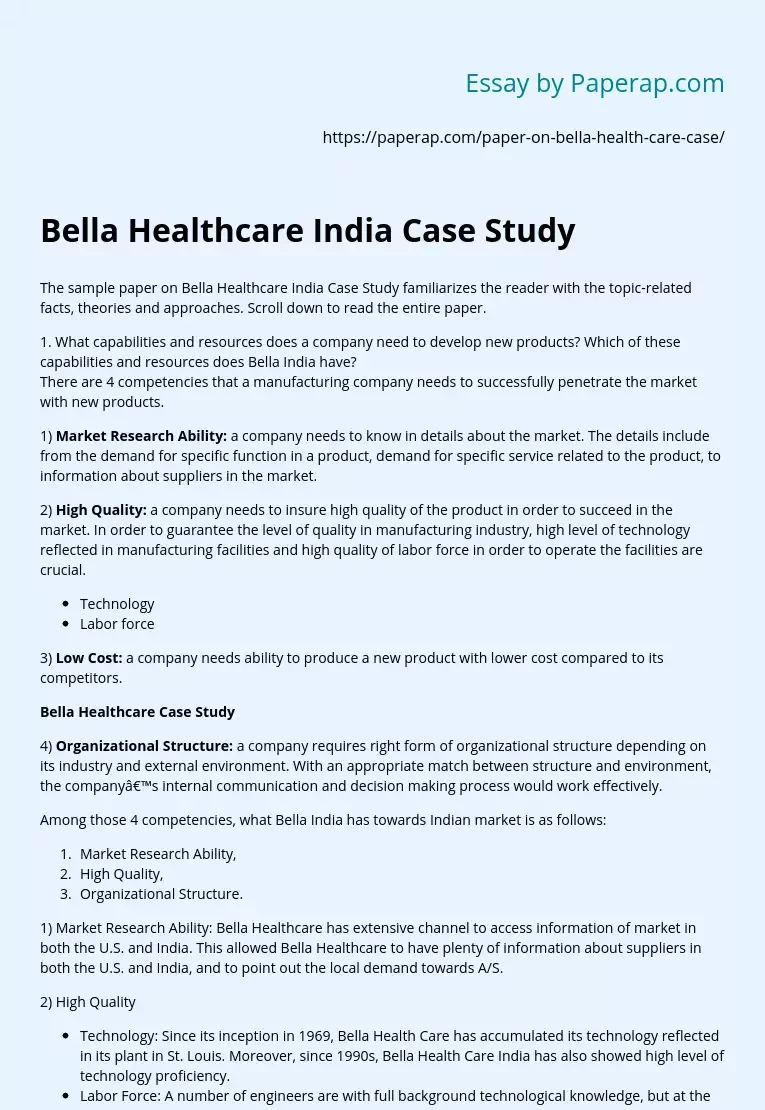 Bella Healthcare India Case Study