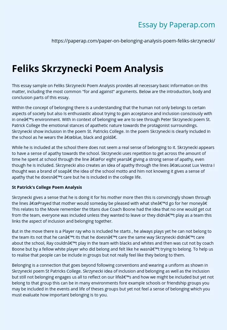 Feliks Skrzynecki Poem Analysis