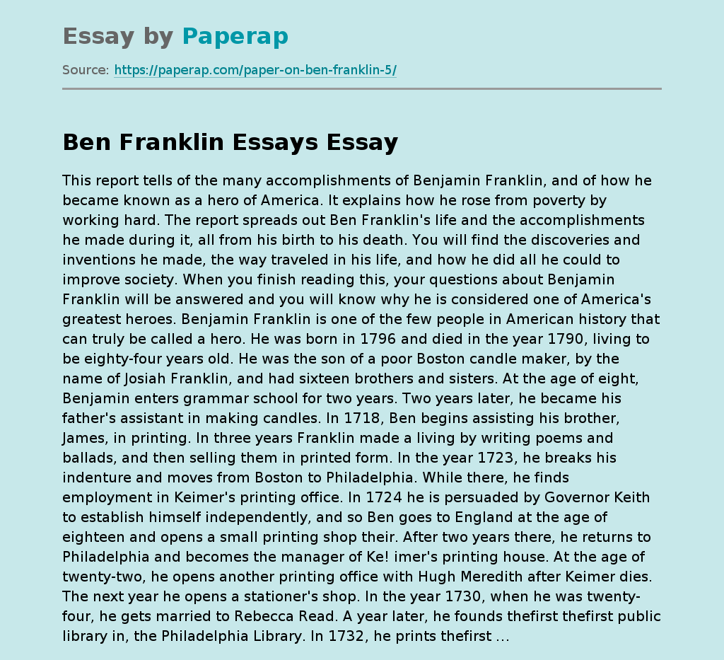 Ben Franklin Essays