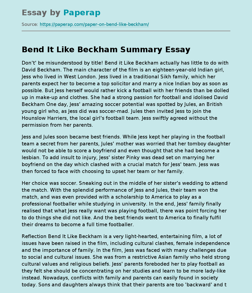 Bend It Like Beckham Summary