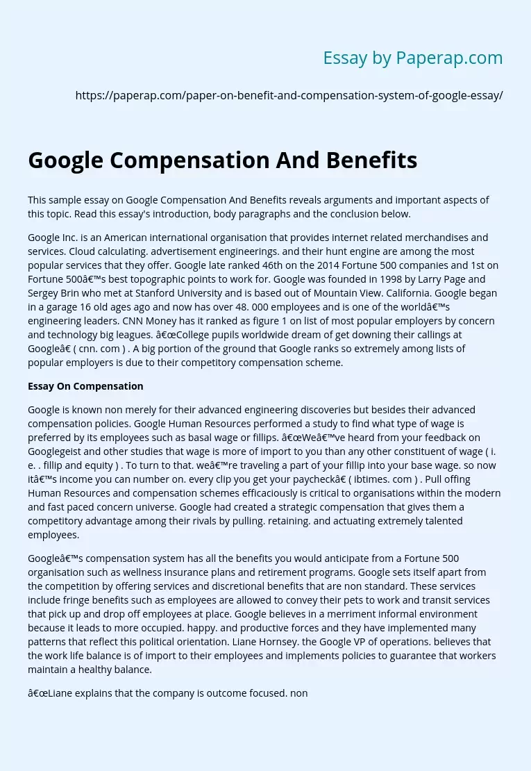 Google Compensation And Benefits
