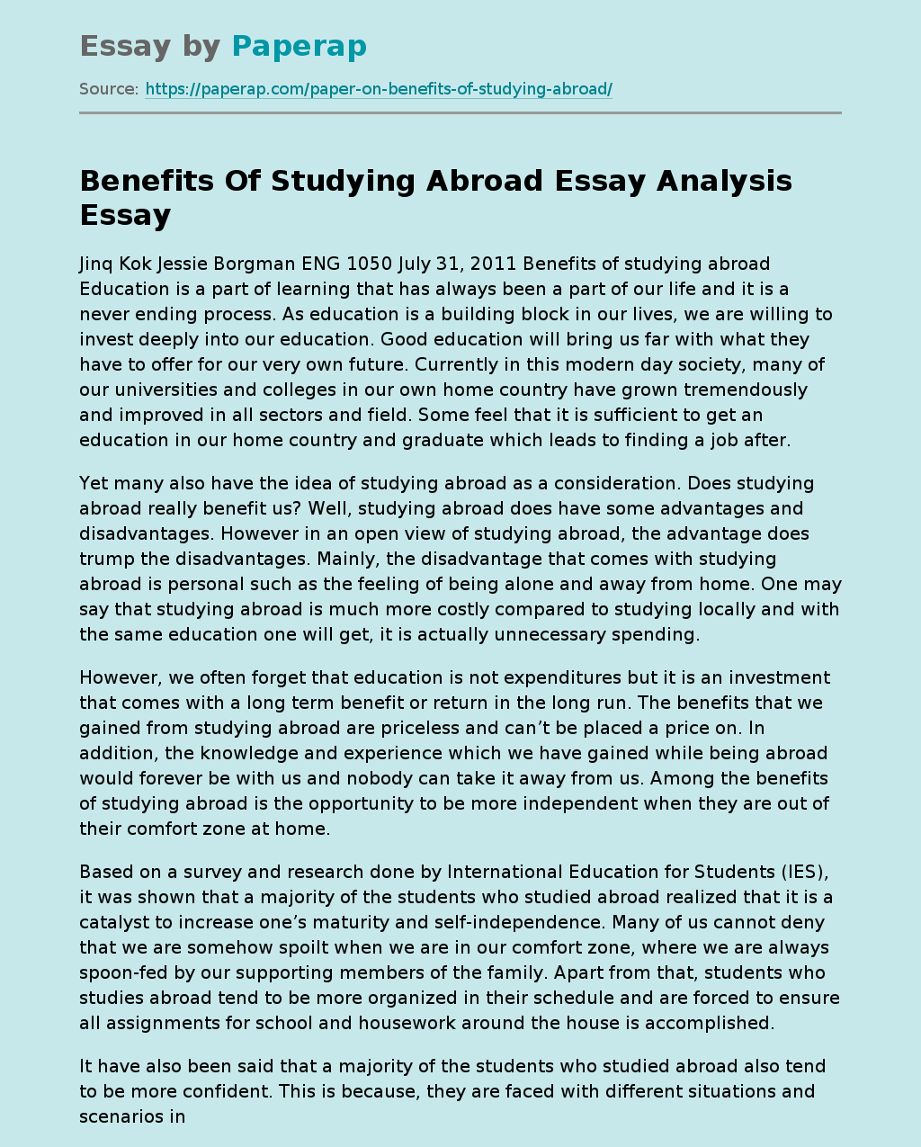 experience of studying abroad essay
