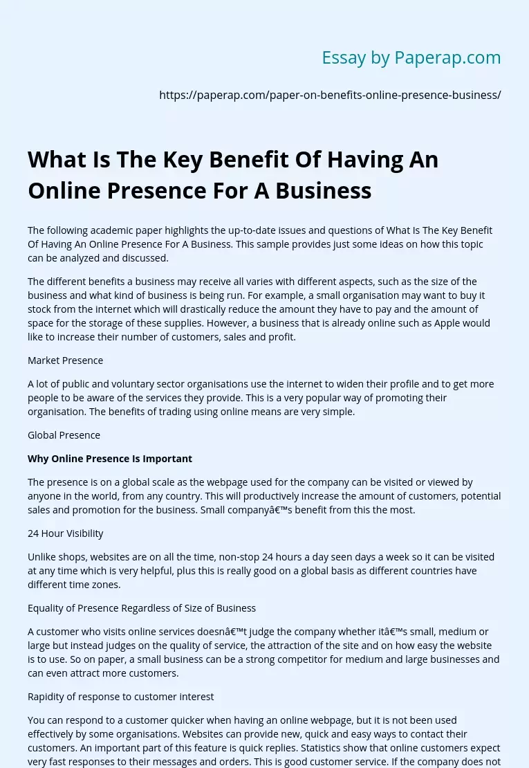 What Is The Key Benefit Of Having An Online Presence For A Business