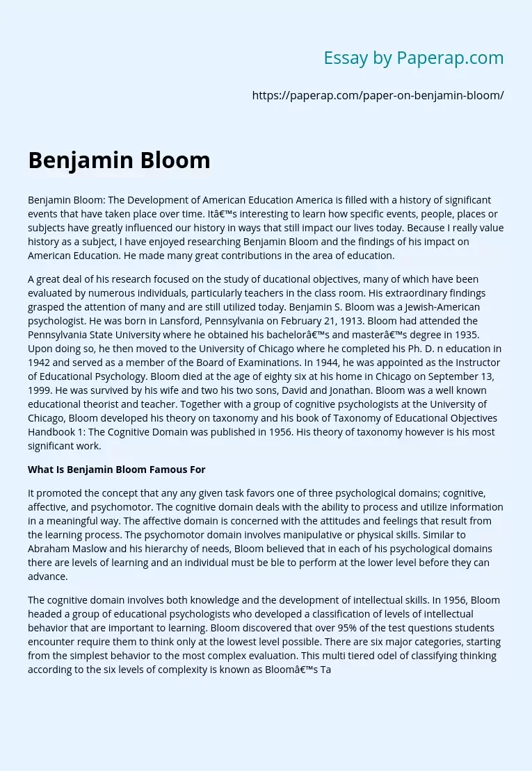 Benjamin Bloom on American Education