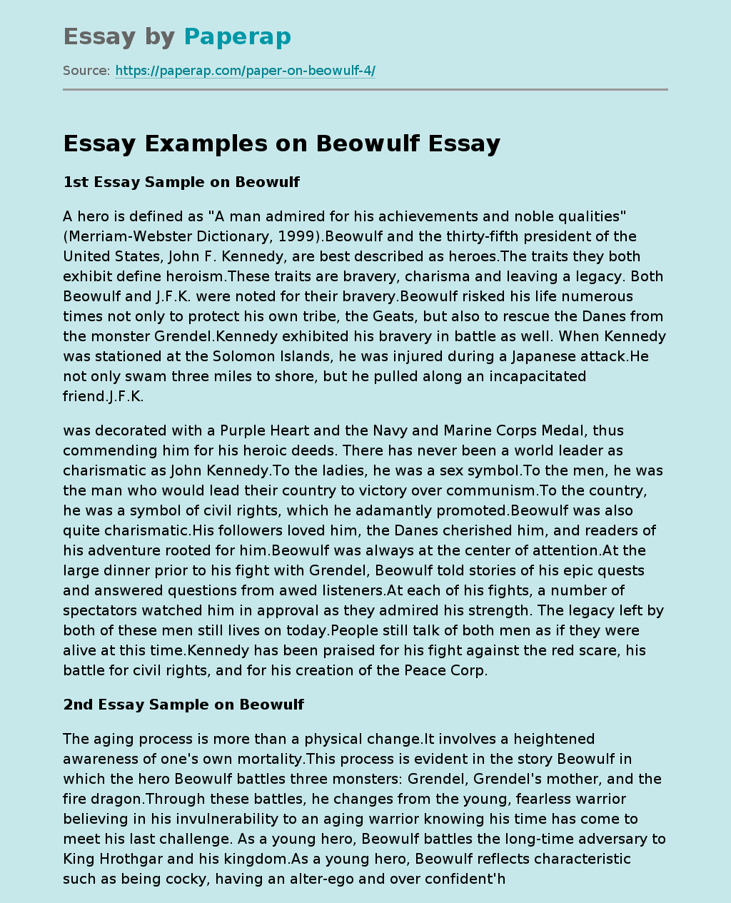 Essay Examples on Beowulf