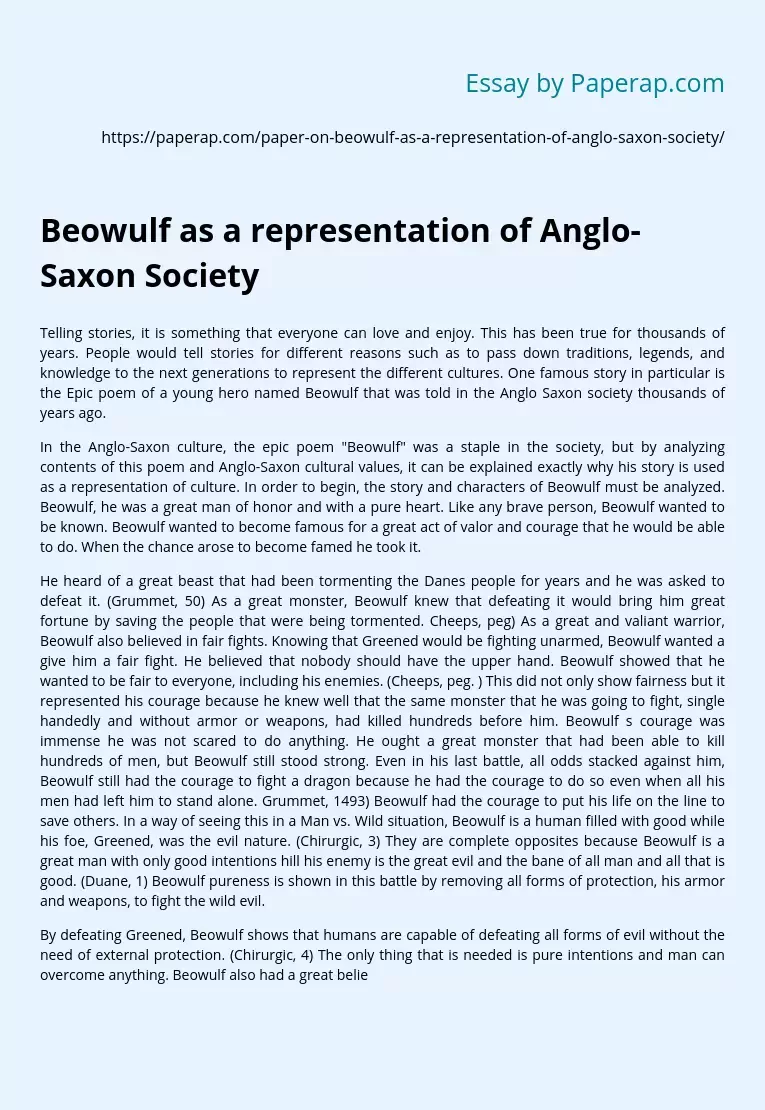 Beowulf as a representation of Anglo-Saxon Society