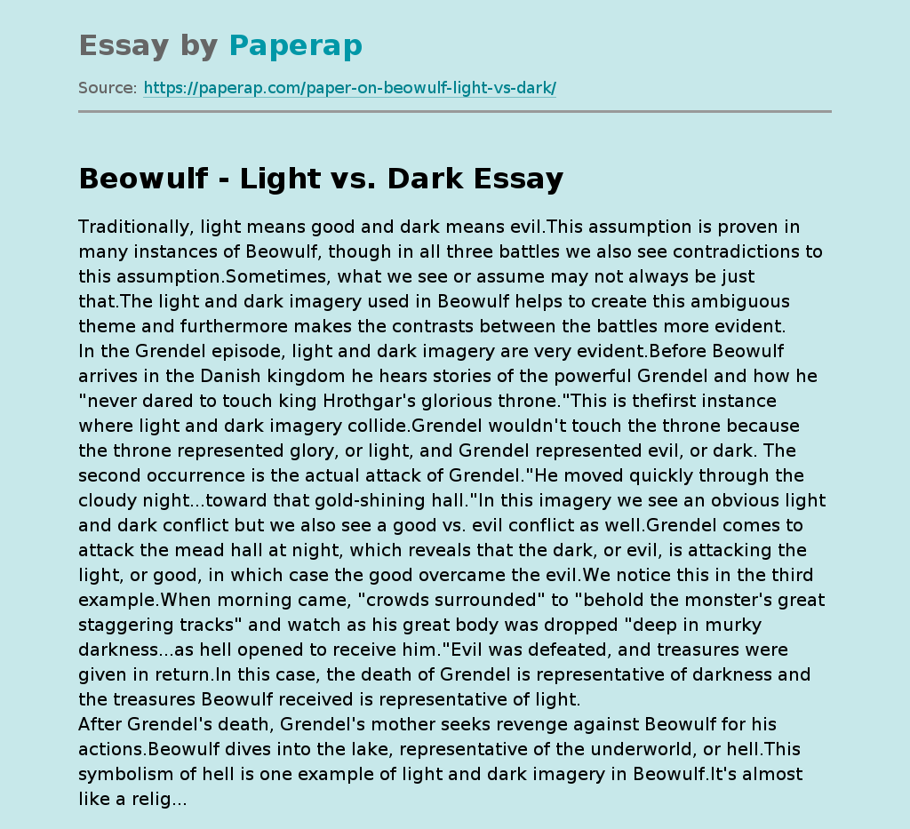Beowulf - Light vs. Dark