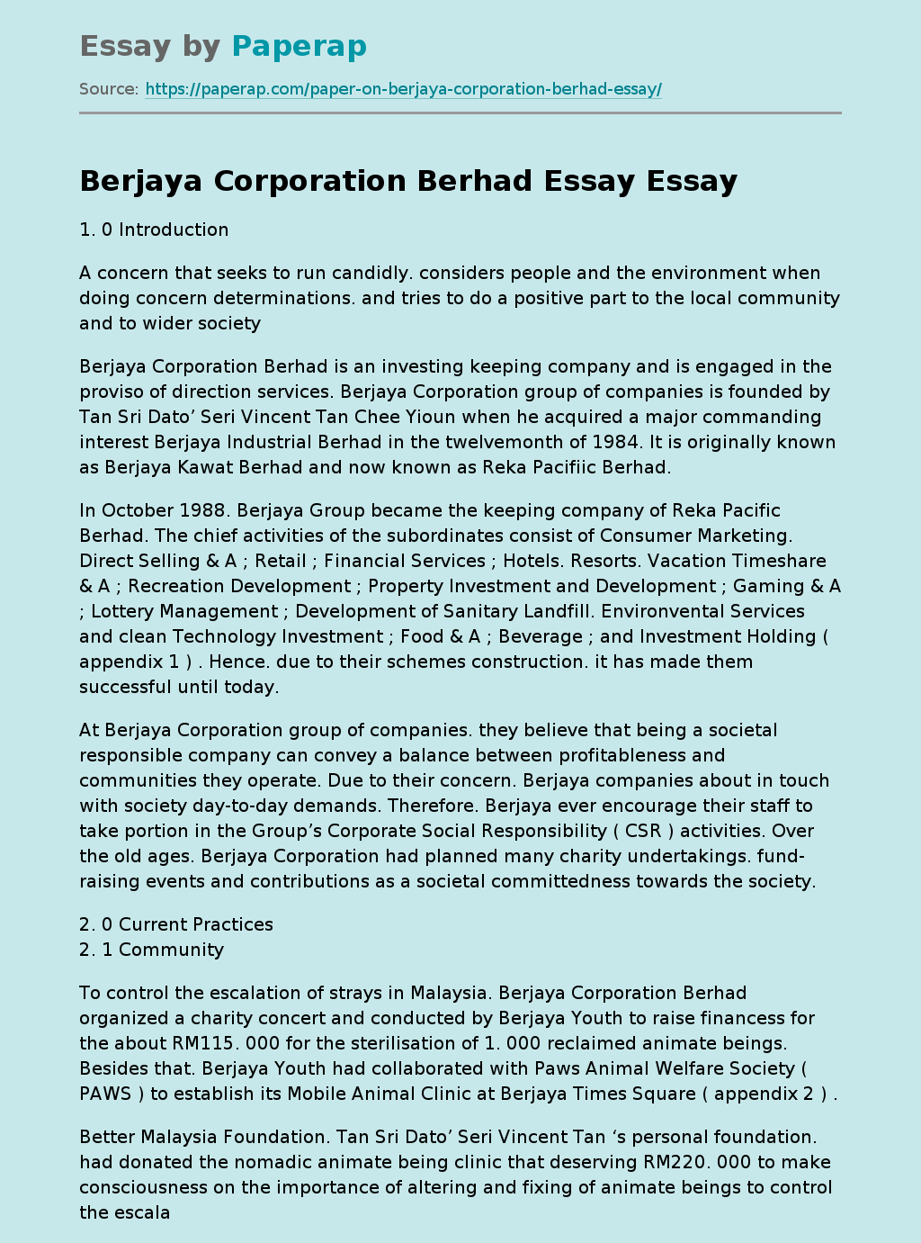 Berjaya Corporation Berhad Essay