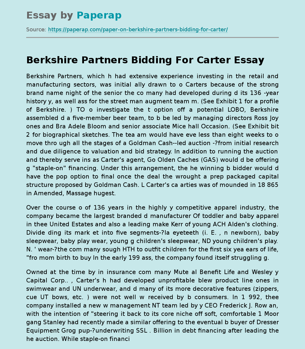 Berkshire Partners Bidding For Carter