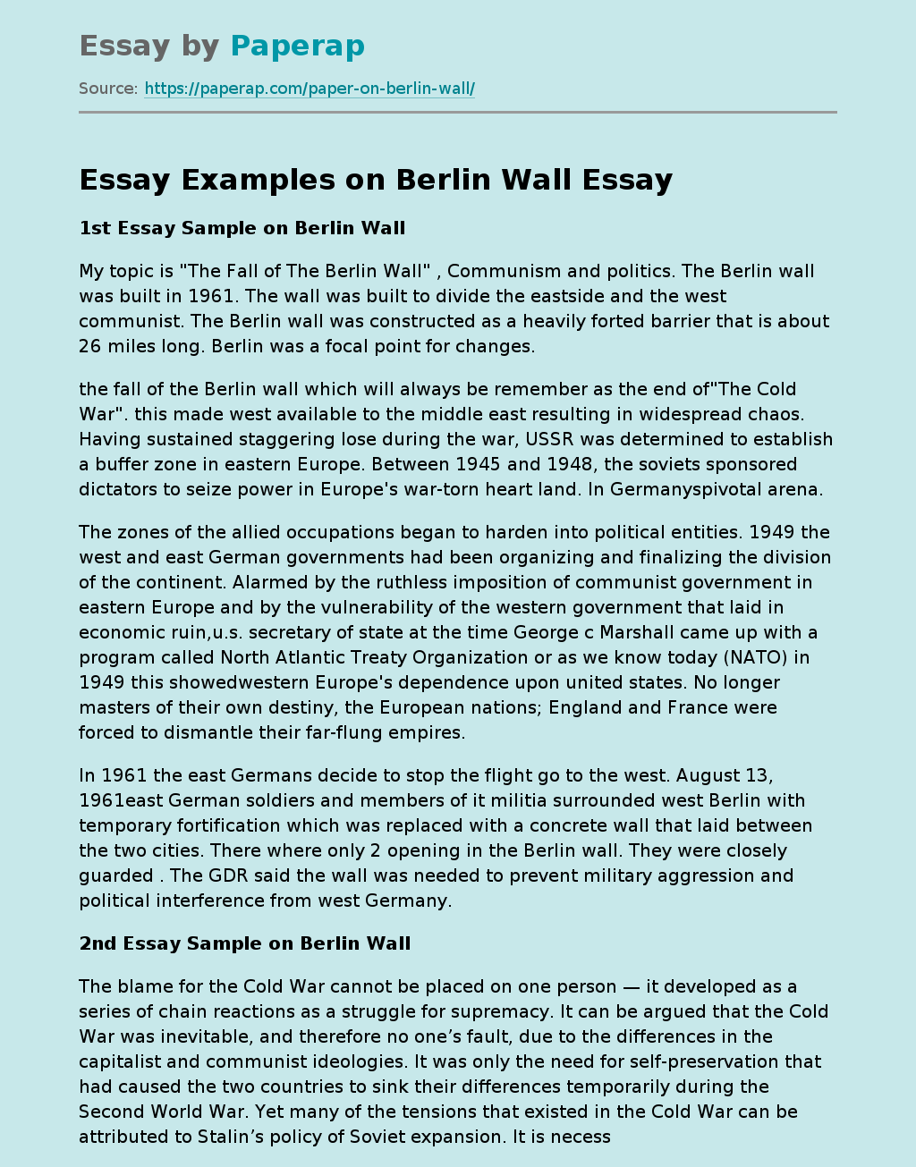 Essay Examples on Berlin Wall