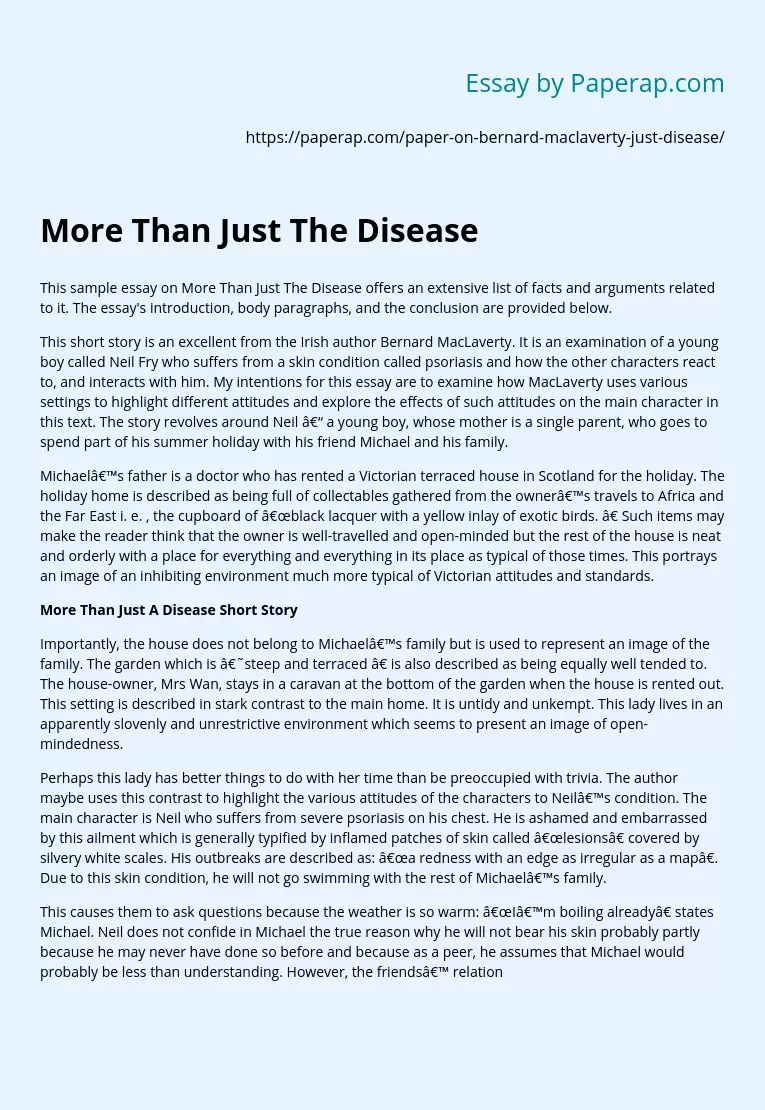 "More Than Just The Disease" Bernard MacLaverty