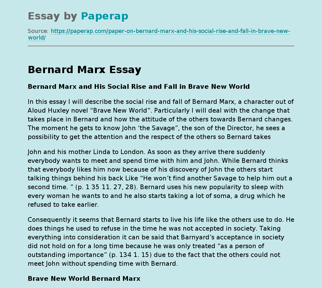 brave new world bernard marx essay