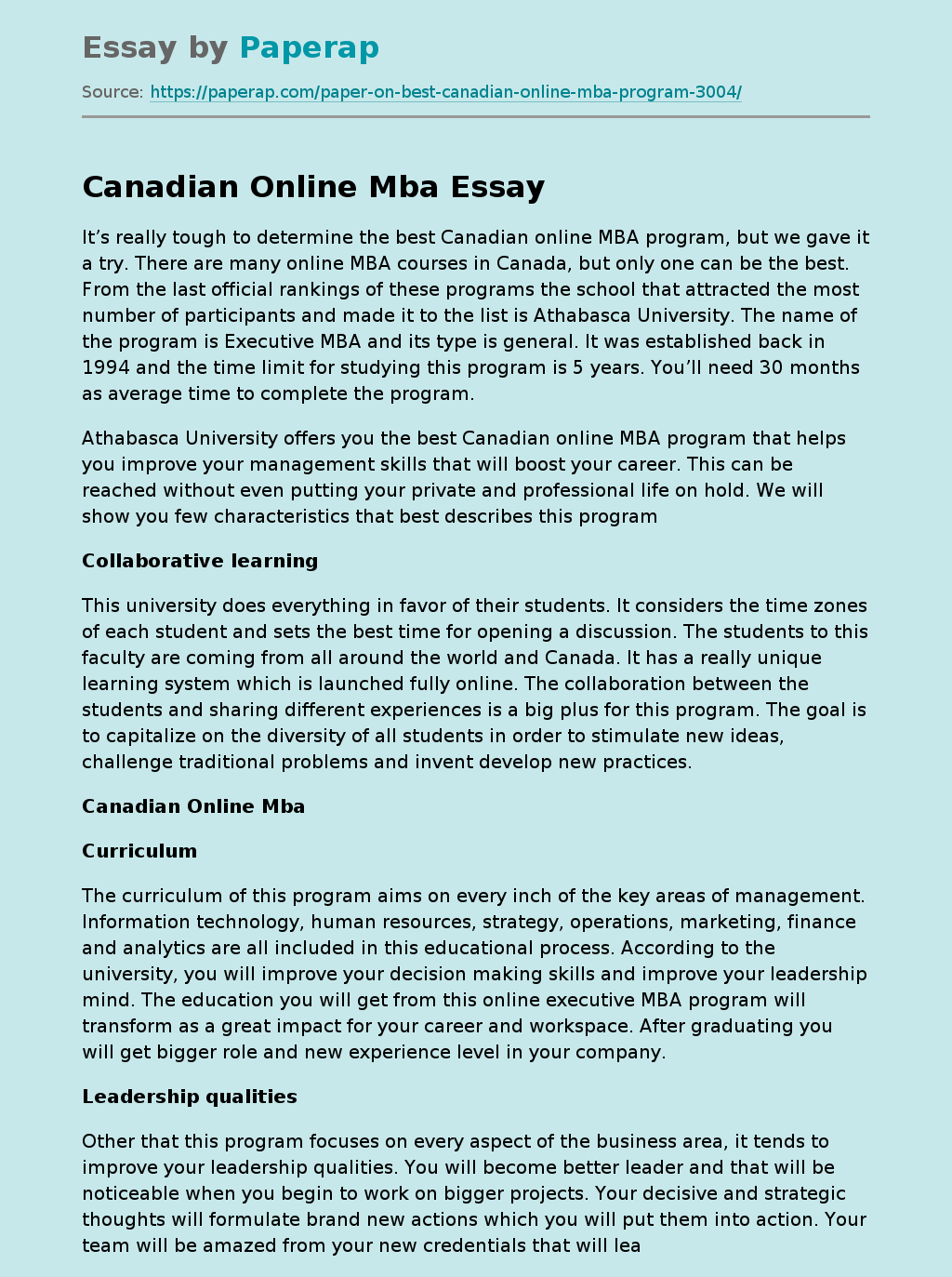 Canadian Online Mba