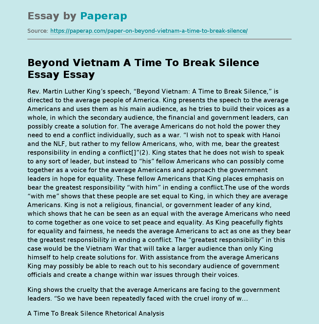 Beyond Vietnam A Time To Break Silence Essay