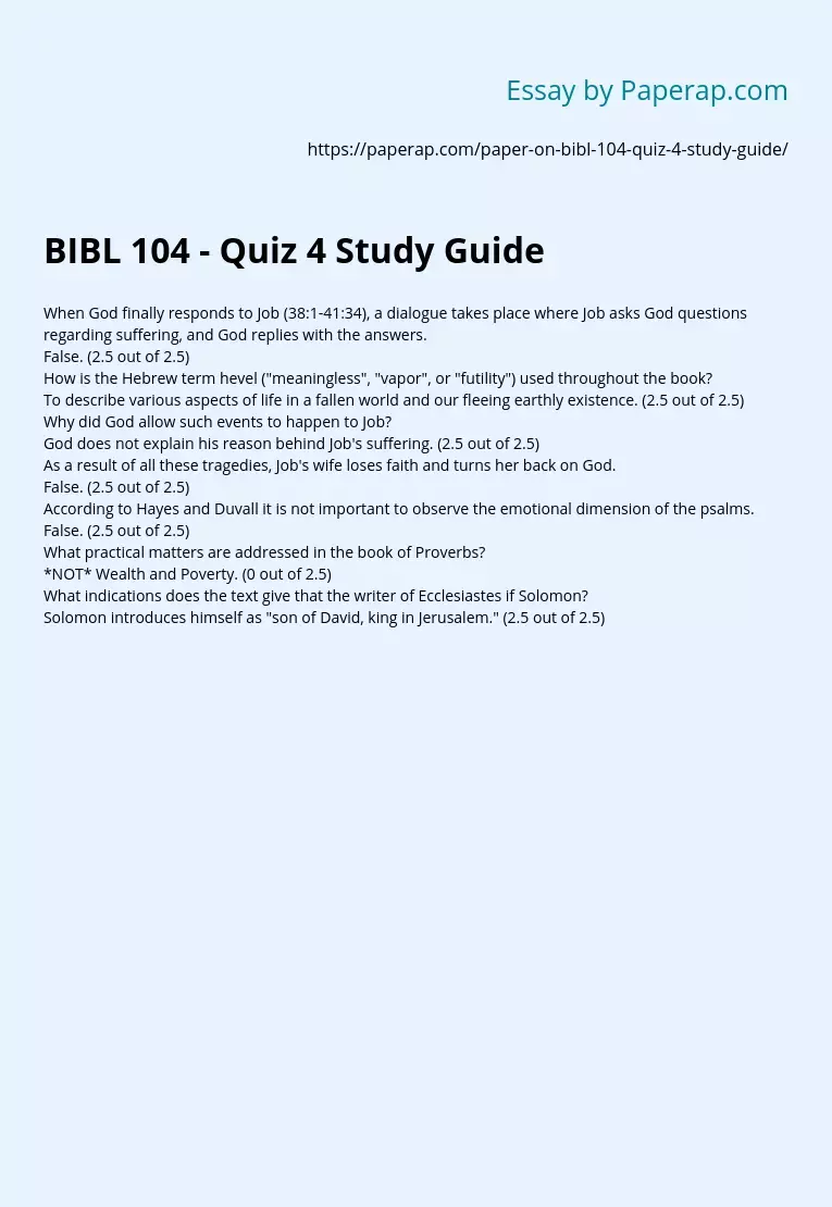 BIBL 104 - Quiz 4 Study Guide