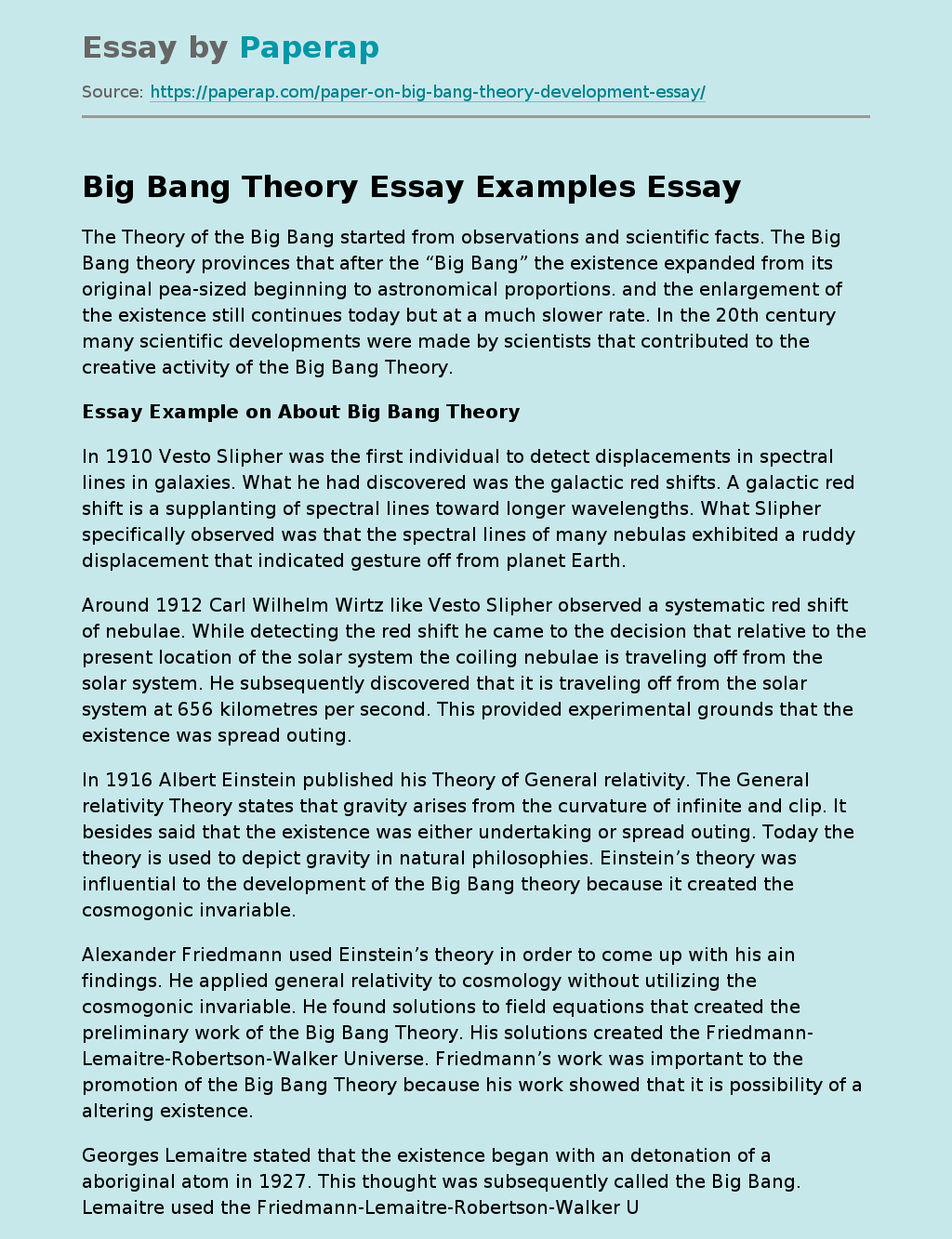Big Bang Theory Essay Examples