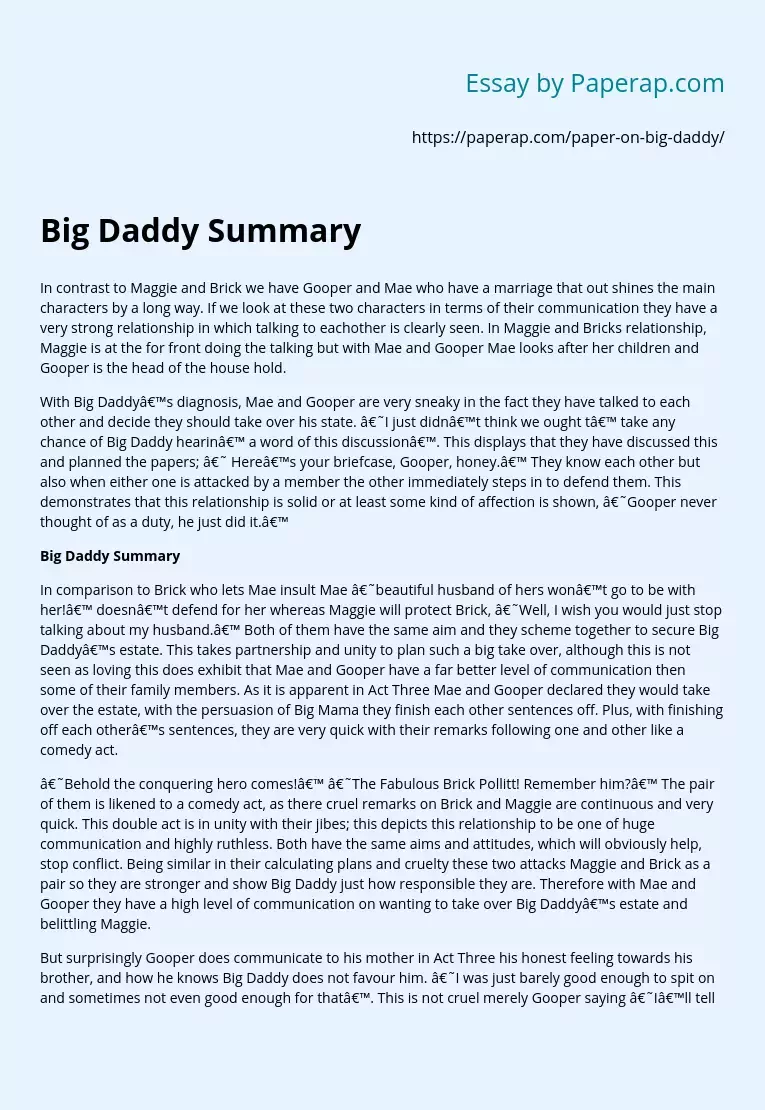 Brief Summary of the Book Big Daddy