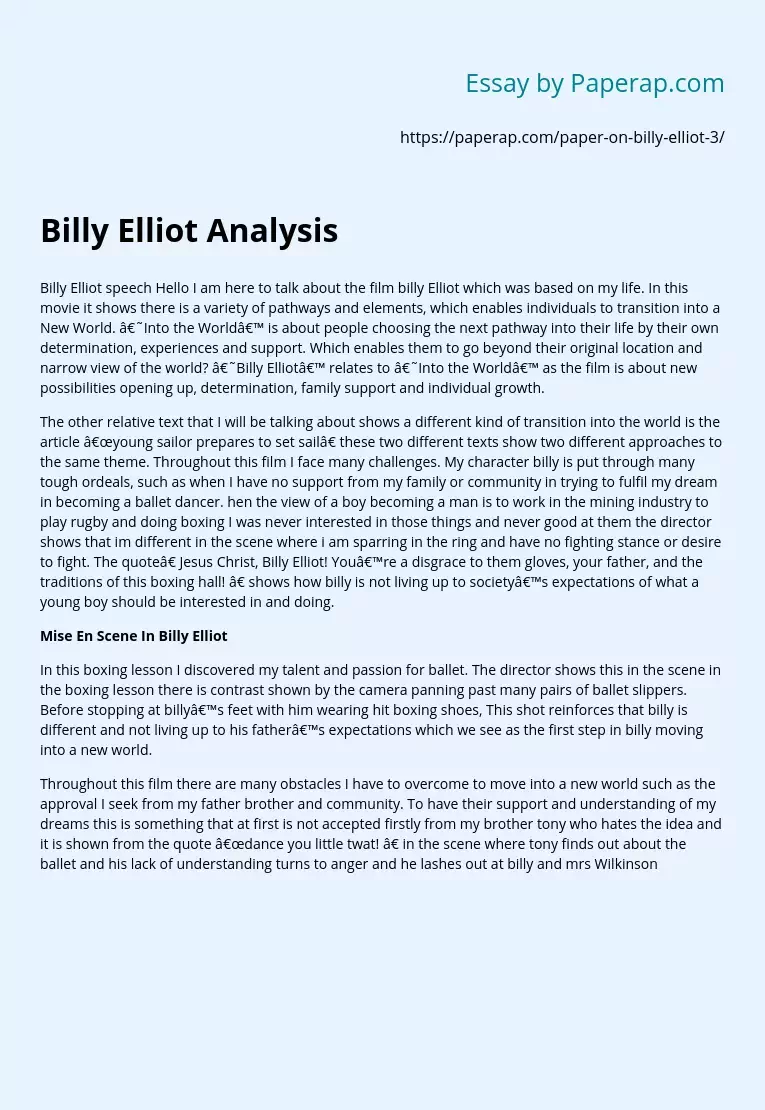 Billy Elliot Movie Analysis