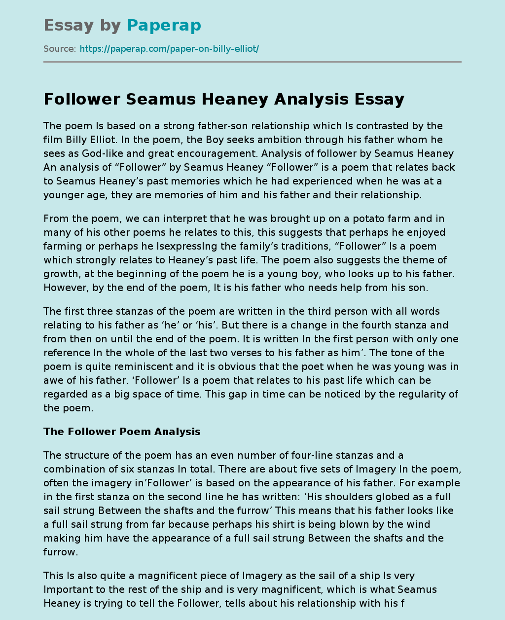 Follower Seamus Heaney Analysis