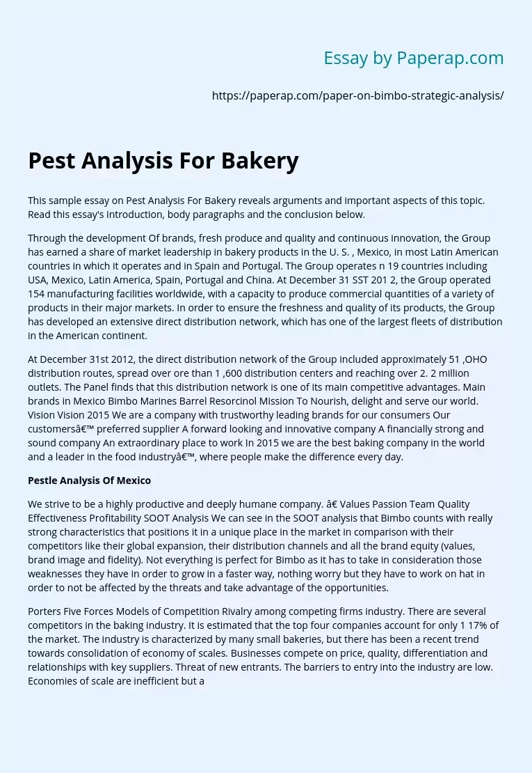 Pest Analysis For Bakery