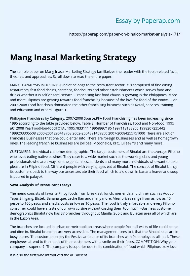 Mang Inasal Marketing Strategy