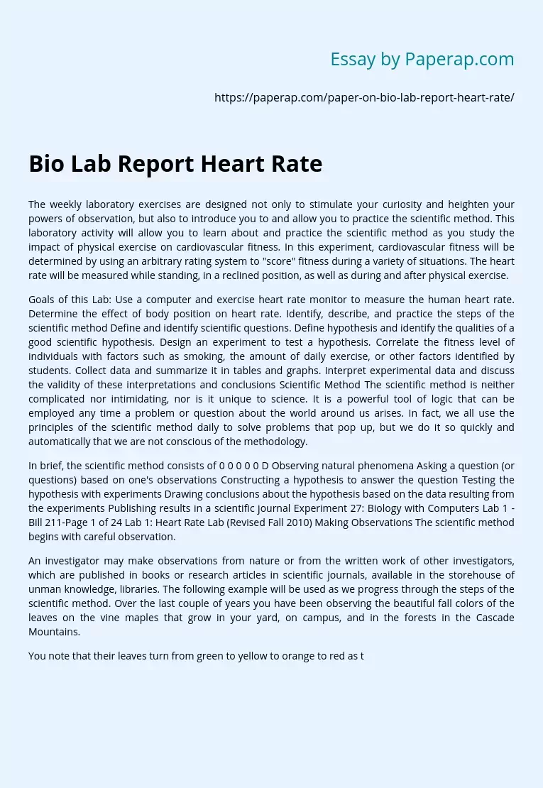Bio Lab Report Heart Rate