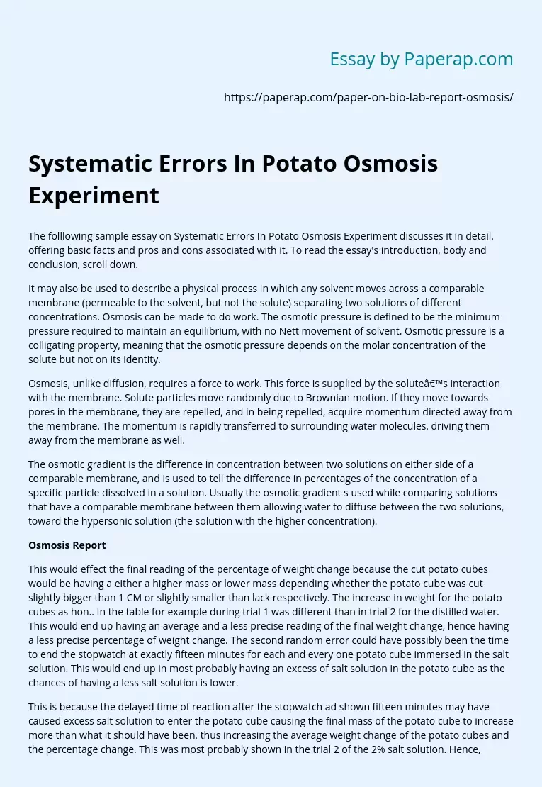 Systematic Errors In Potato Osmosis Experiment