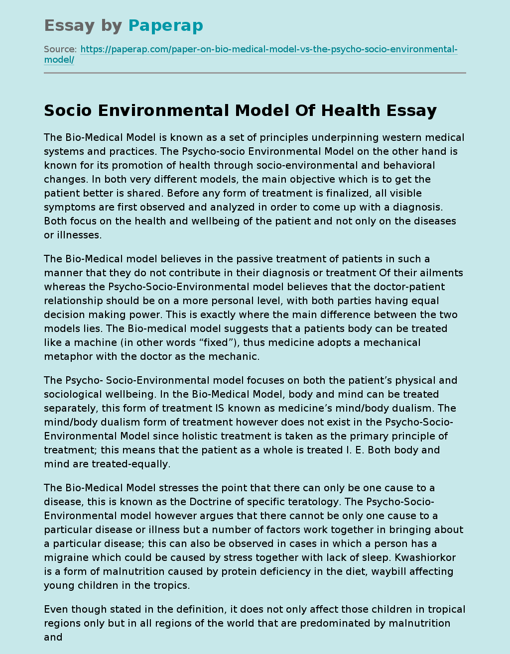 Socio Environmental Model Of Health